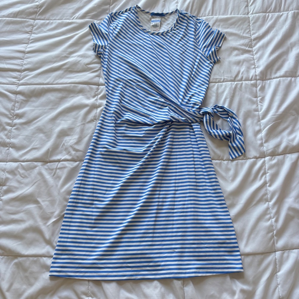NWT J.McLaughlin Elora Dress White Blue Mini Bangle Stripe Cap Sleeve Medium